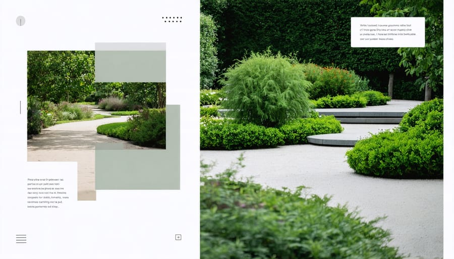 Multi-platform social media display showing garden content formatted for Instagram, Pinterest, and Facebook