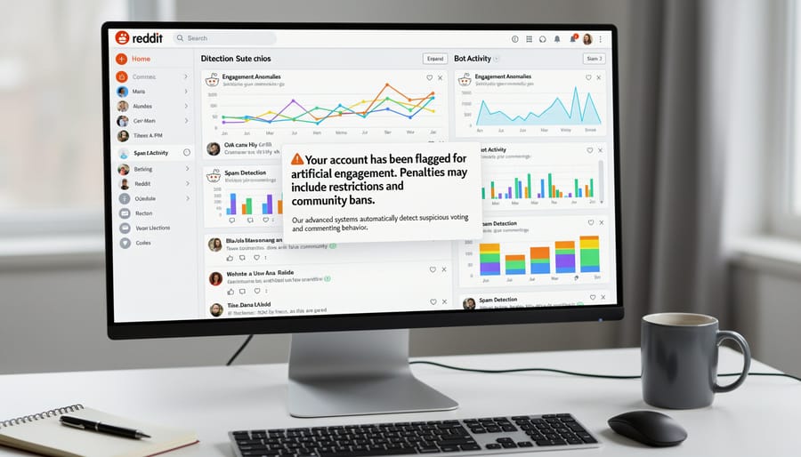 Hands typing on laptop showing Reddit gardening community with warning indicators