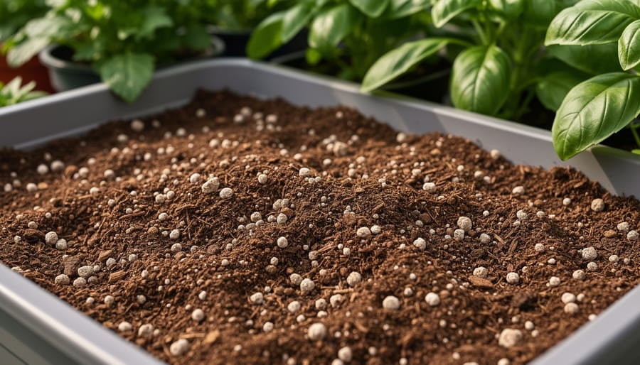 Hands adding potting mix into a container for planting